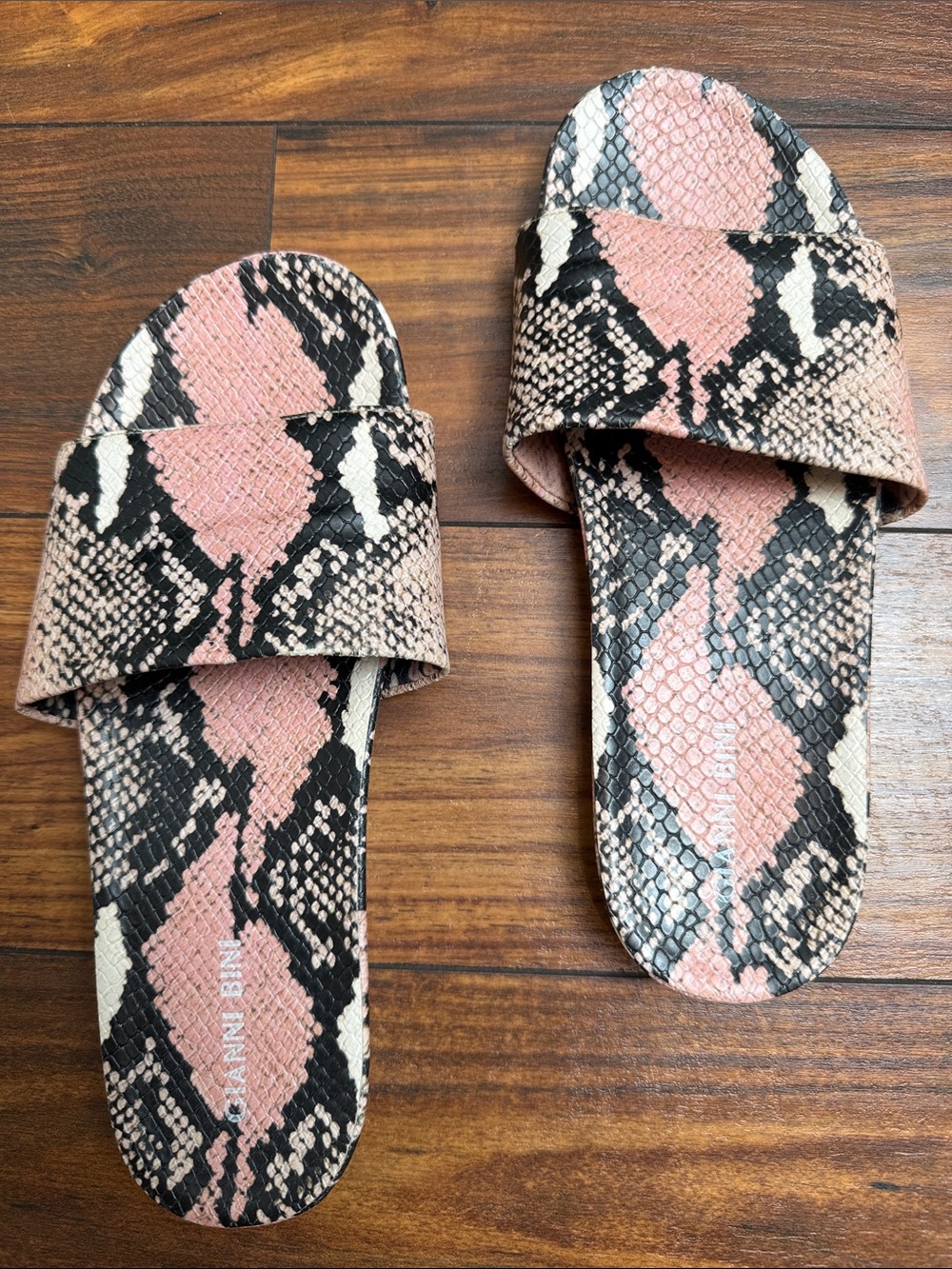 Gianni Bini Pink & Black Snake-Print Slide Sandals